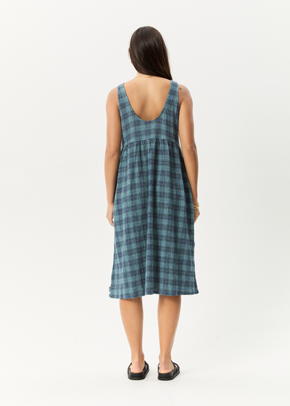 Affend Womens Position - Seersucker Check Midi Dress - Navy Check