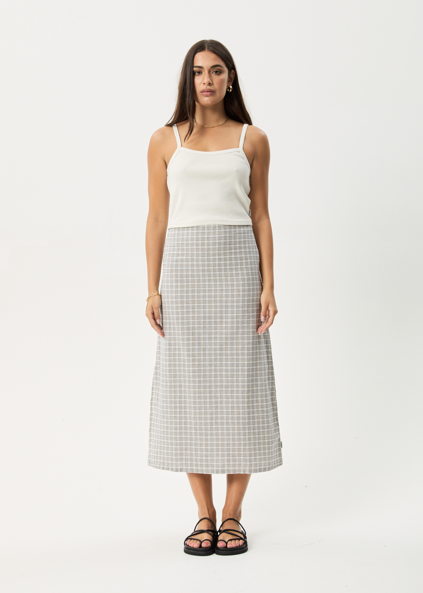 Affend Womens Drew - Seersucker Midi Skirt - Taupe Check