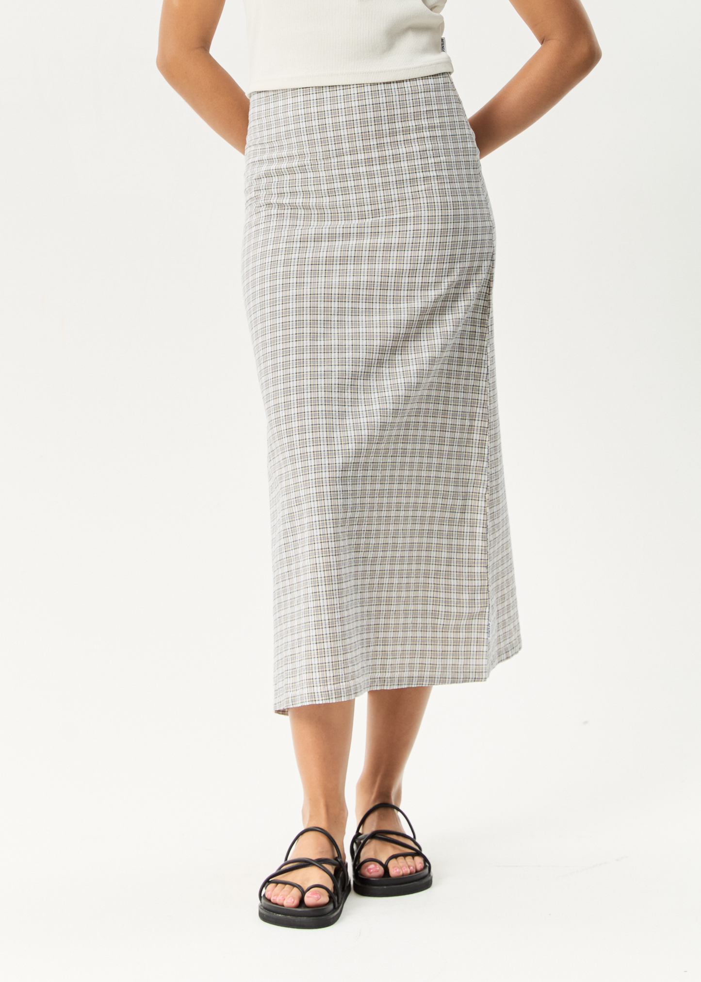 Affend Womens Drew - Seersucker Midi Skirt - Taupe Check