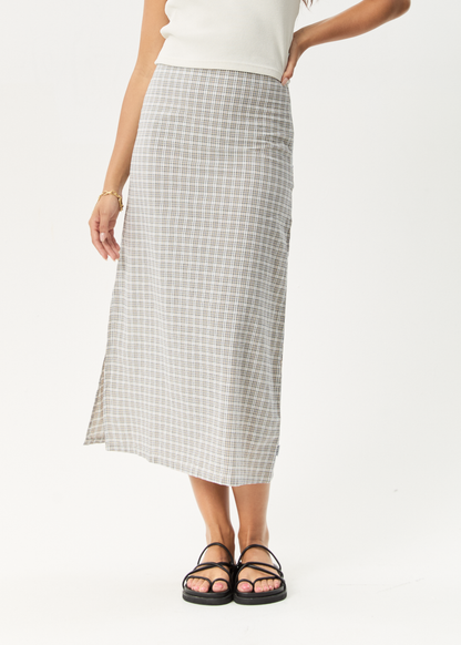 Affend Womens Drew - Seersucker Midi Skirt - Taupe Check