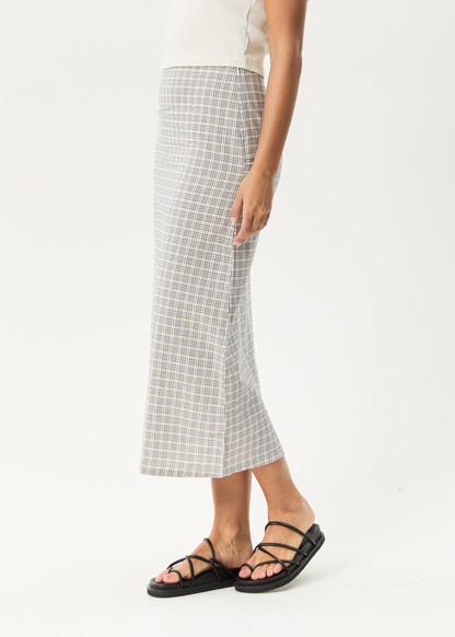 Affend Womens Drew - Seersucker Midi Skirt - Taupe Check