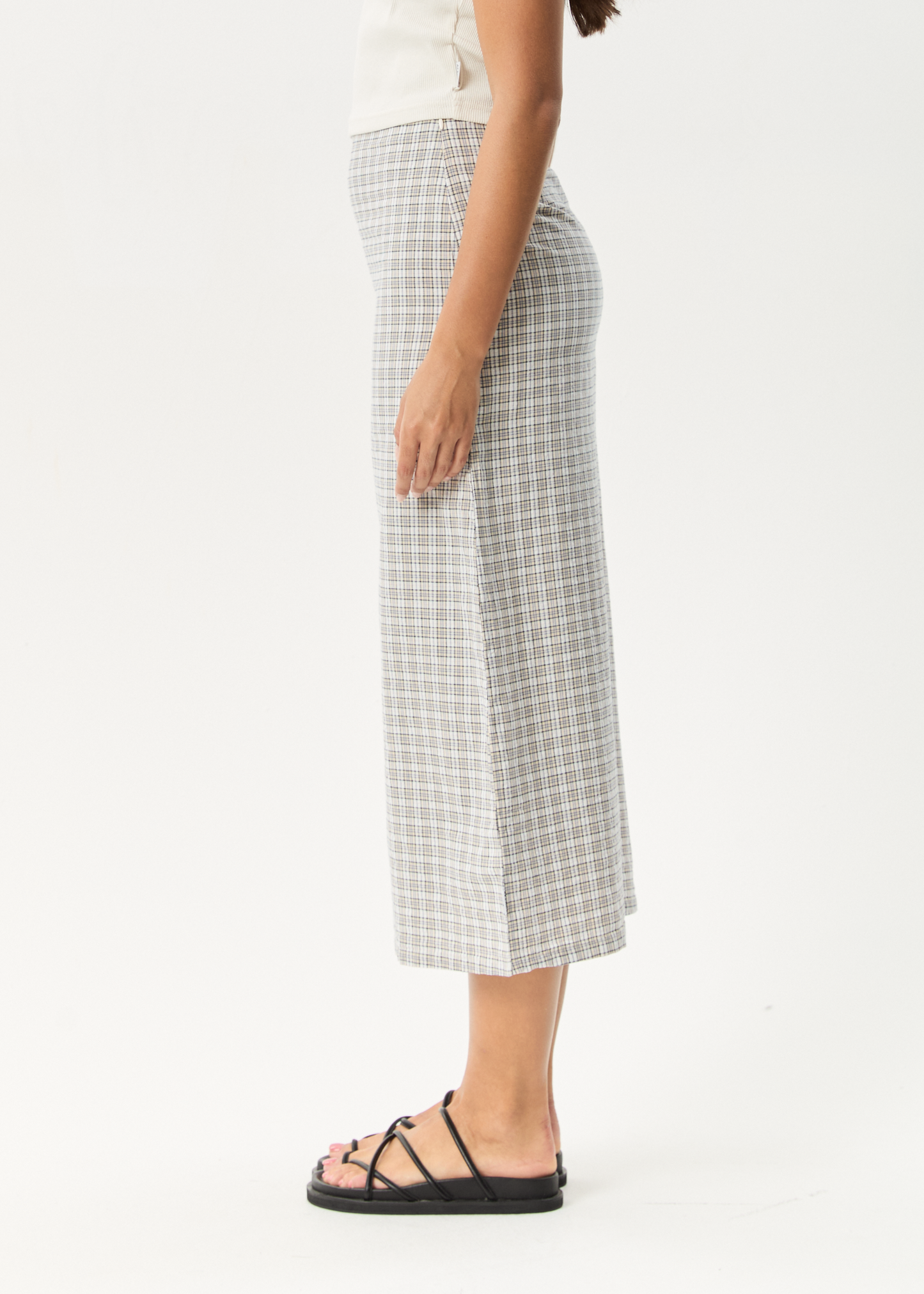 Affend Womens Drew - Seersucker Midi Skirt - Taupe Check