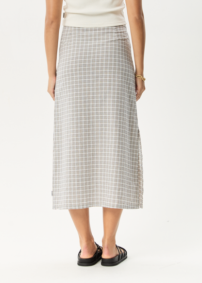 Affend Womens Drew - Seersucker Midi Skirt - Taupe Check