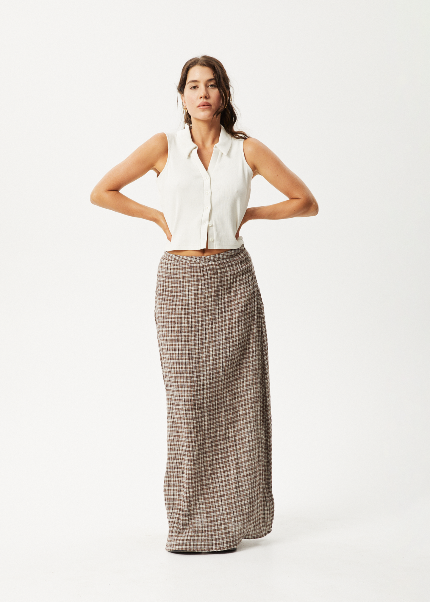 Affend Womens Base - Seersucker Check Skirt - Coffee Check