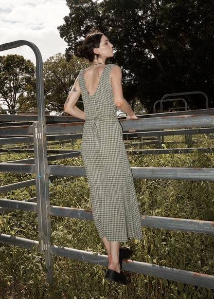 Affend Womens Base - Seersucker Check Maxi Dress - Deep Green Check