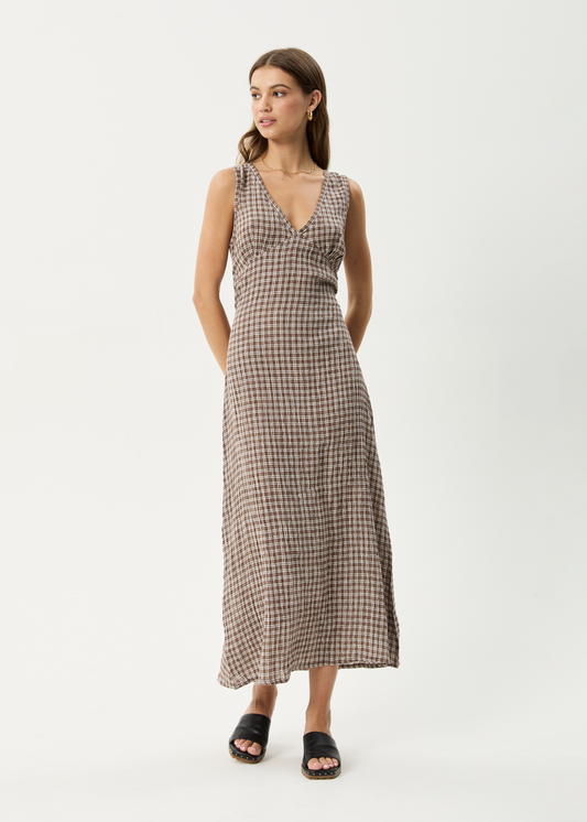 Affend Womens Base - Seersucker Check Maxi Dress - Coffee Check